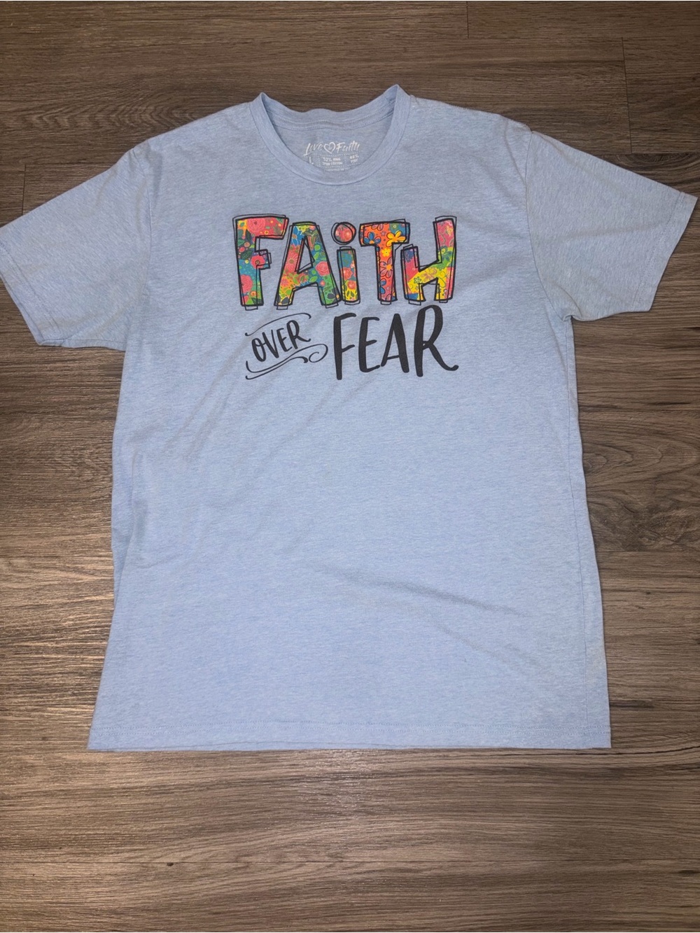 Faith Over Fear Short Sleeve Tee - Light Blue